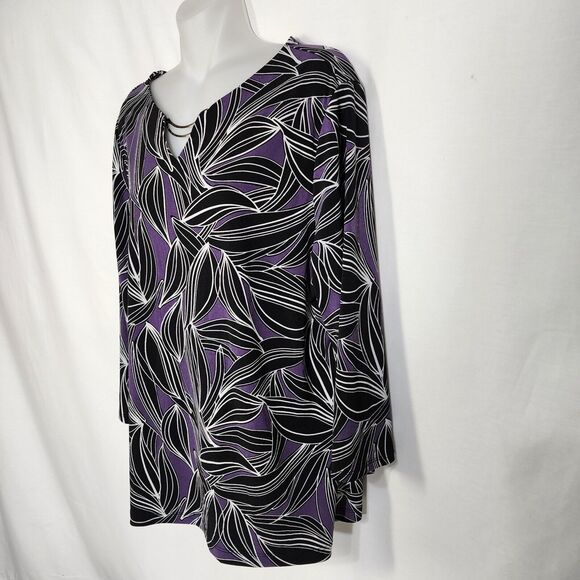 Chico's Easywear Womens Top Size 2 Large Leafy Lines Double Bar Tee 3/4 Sleeve - Picture 6 of 10